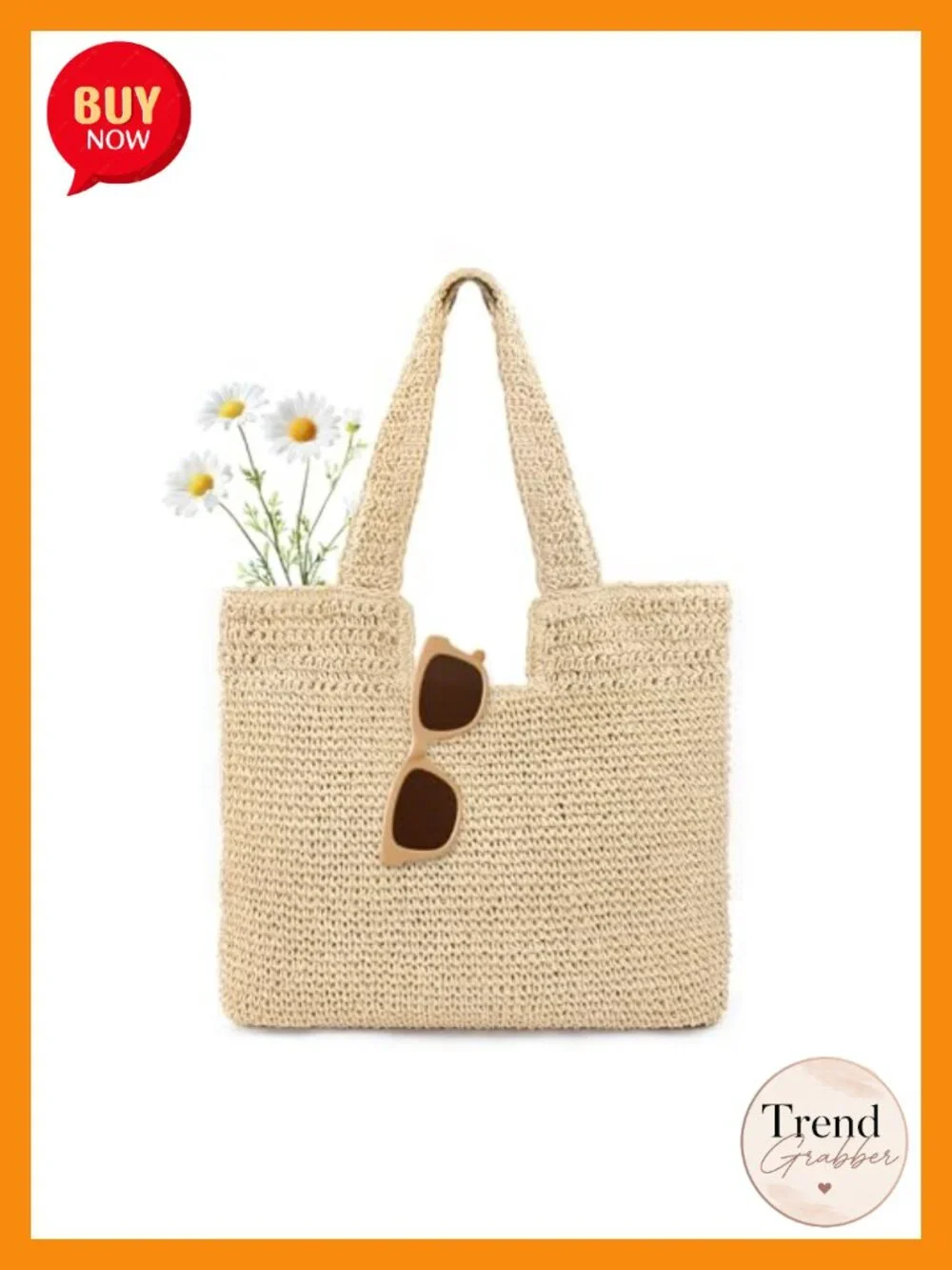 Boho Straw Beach Tote With Leak-Proof Lining Shoulder Bag
